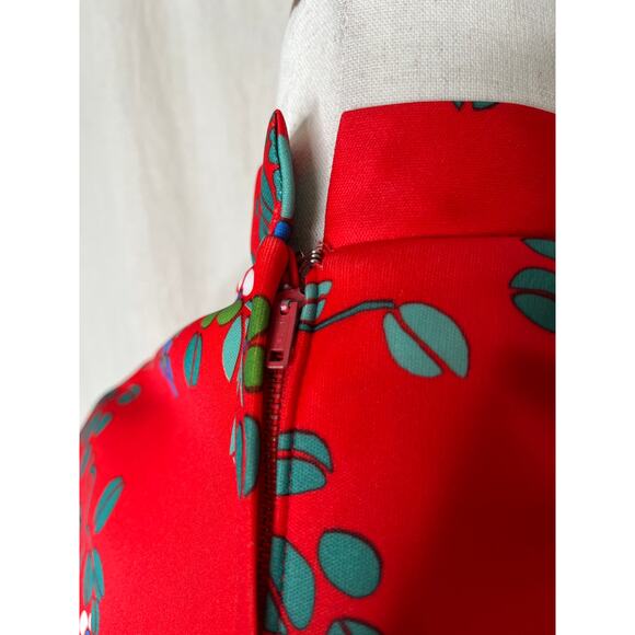 1960s Maximalist Red Blue Floral Psychedelic Disco Brady Bunch Bowtie Dress M - Picture 7 of 8